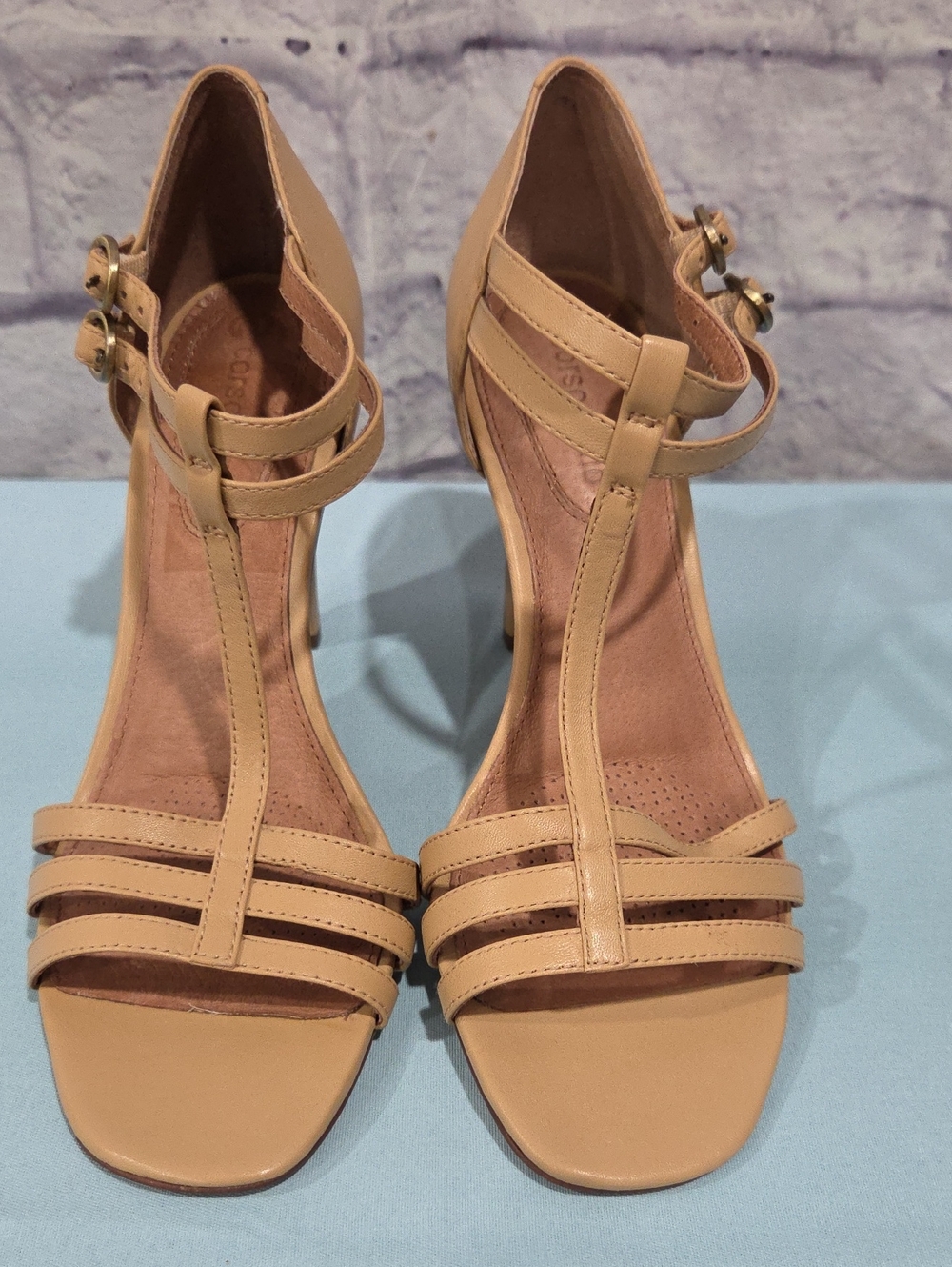 Corso Como Nude Tan T-Strap Strappy Heels